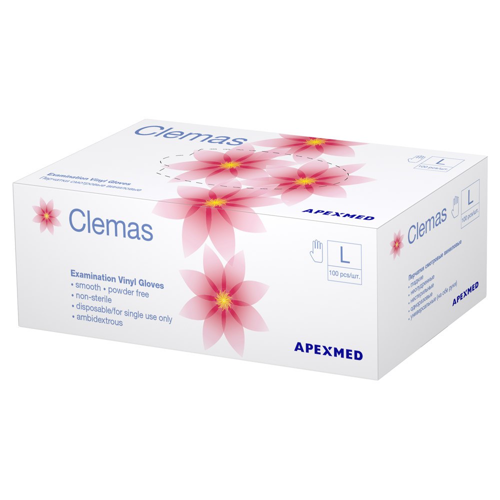 Цены заморожены! Перчатки смотровые APEXMED Clemas виниловые